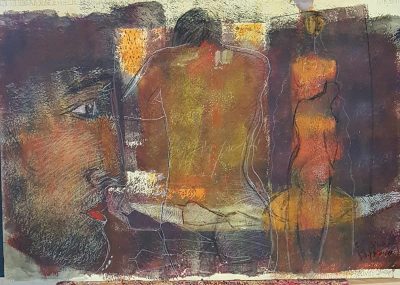 Odysseus and Penelope - akril, kreda papir 50x70 cm, 2021