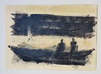 Un Vojages del Suenjo on mitic river Tamis, 2021, akril, grafit, papir 50x70 cm, 2021